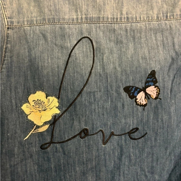 Mavi Jeans Womens Embroidered Painted Long Sleeve Button Up Butterfly Blue Small - Picture 5 of 9